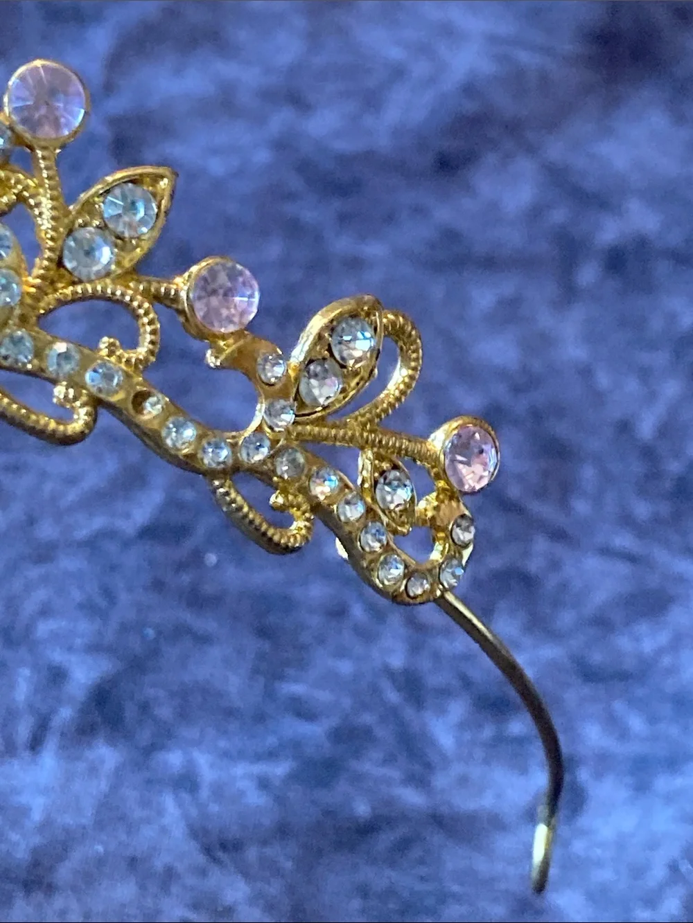 Gold Tone and Pink Crystal Tiara Crown - Elegant Women's Accessory